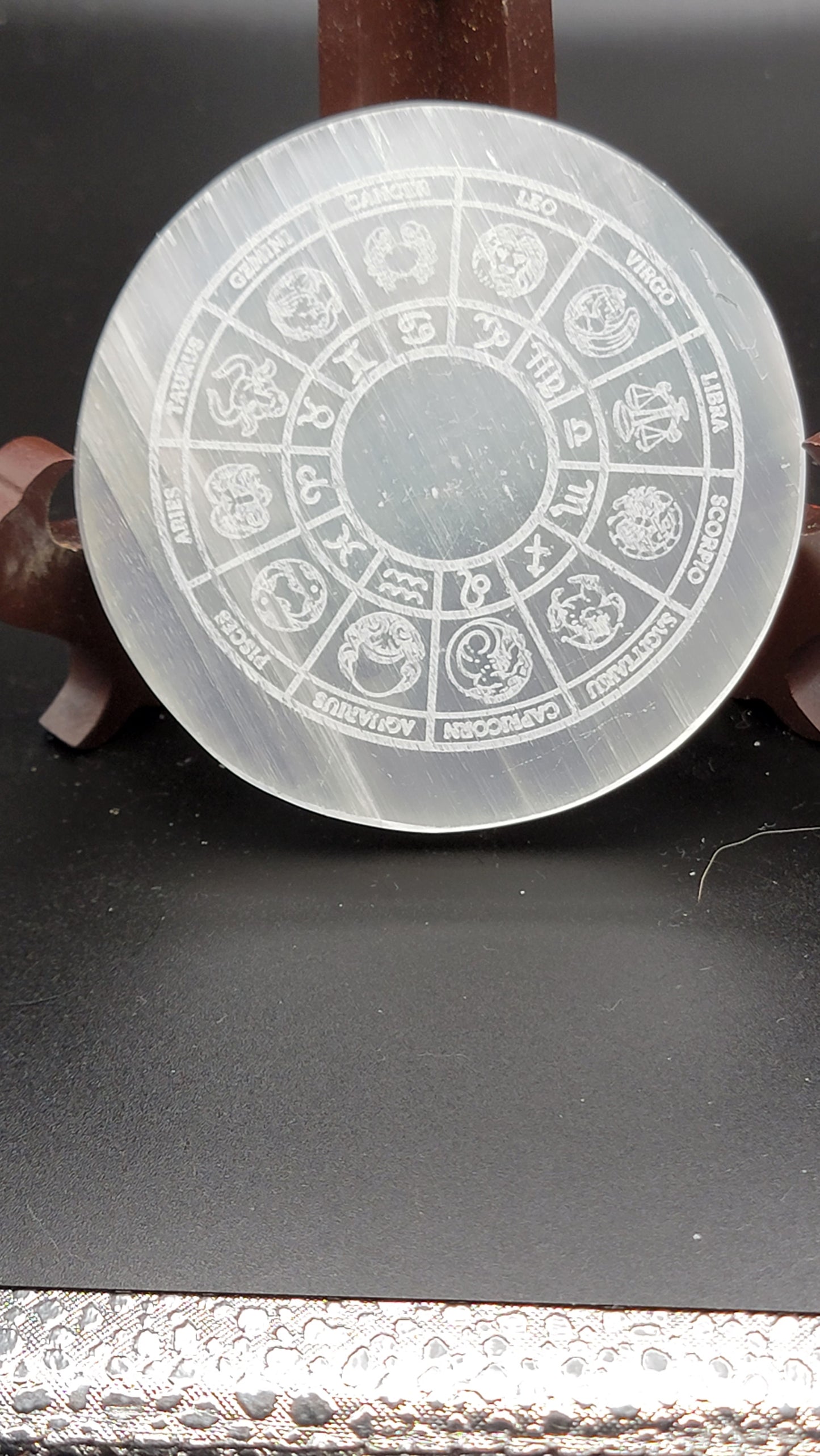Zodiac Selenite Crystal Charging Plate, Zodiac Crystal Charging Disc