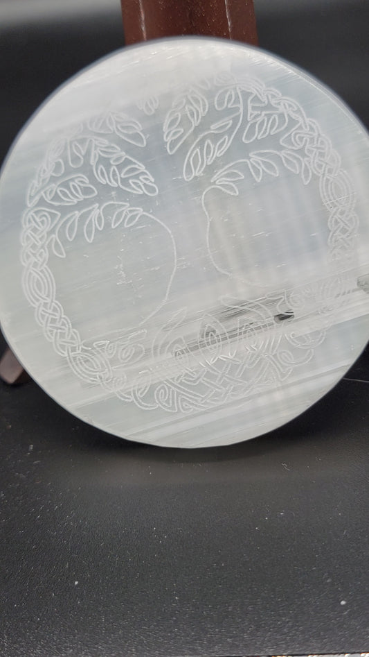 Selenite Tree of Life Charging Plate, Tree  of Life Crystal Charging Disc